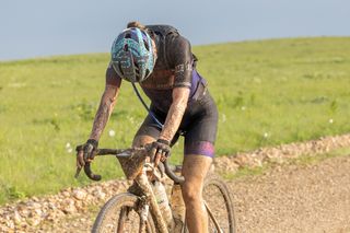 A broken Haley Smith during the 2023 Unbound Gravel race