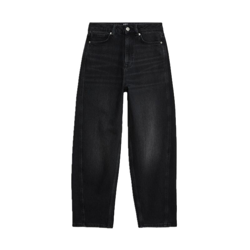 M&S, High Waisted Carrot Leg Ankle Grazer Jeans in Black Mix