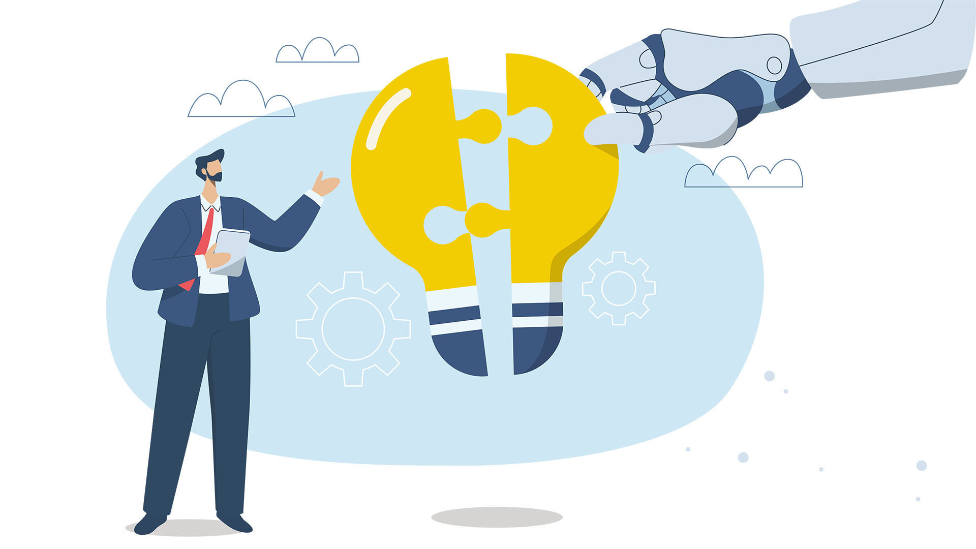 Man and Robot Creating Idea Together