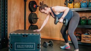 PT Sian Childs demonstrates the single-arm dumbbell row