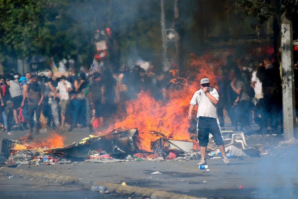 Protesters in Santiago, Chile.