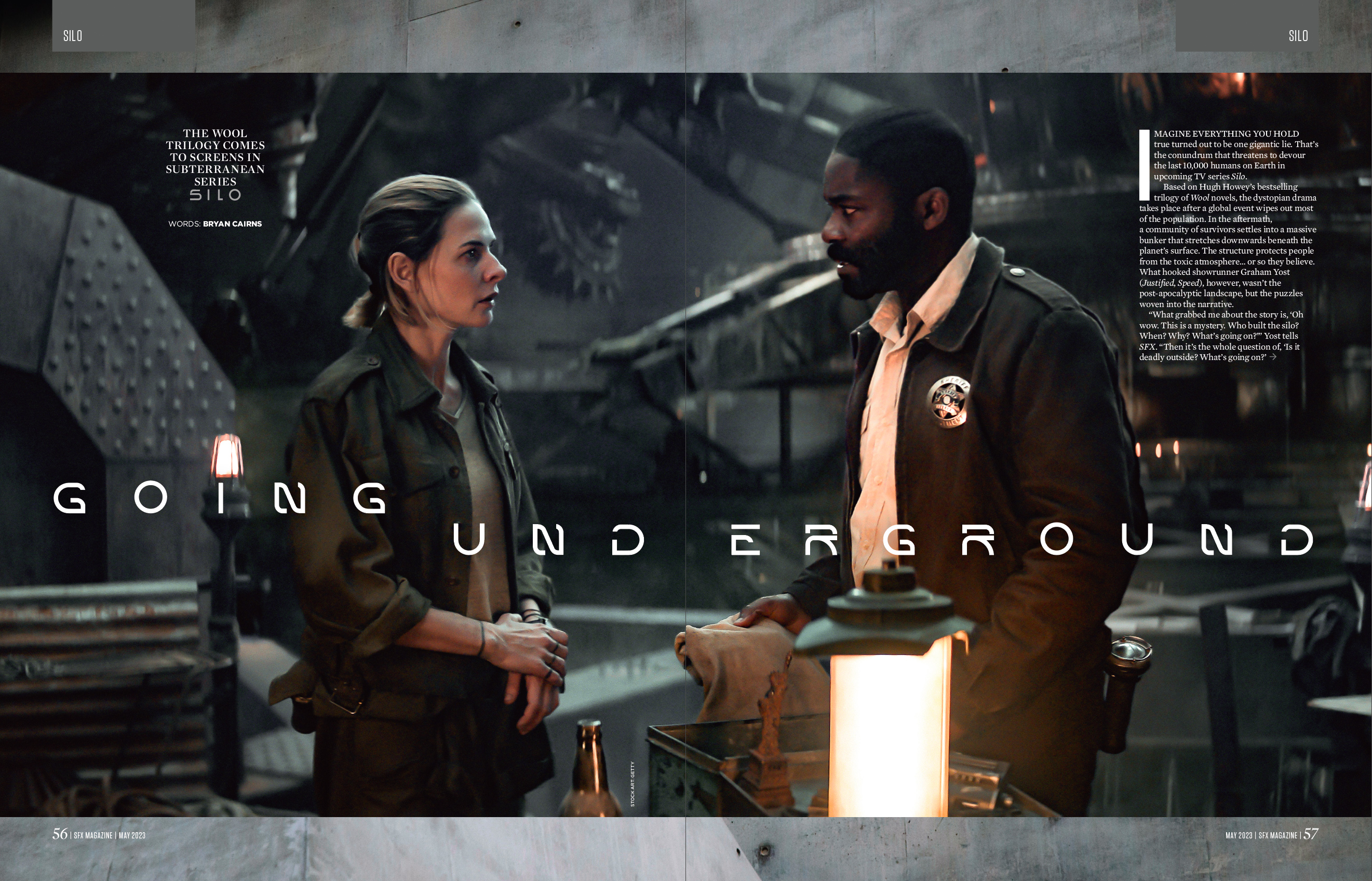 Two characters talking in an underground bunker.