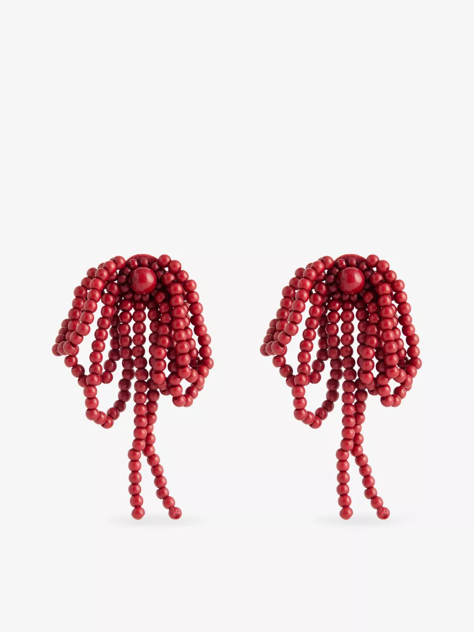 Bow-Drop Beaded Earrings