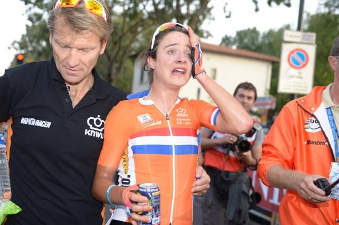 Marianne Vos (Netherlands) makes her way to the podium after winning the 2013 road race world championship