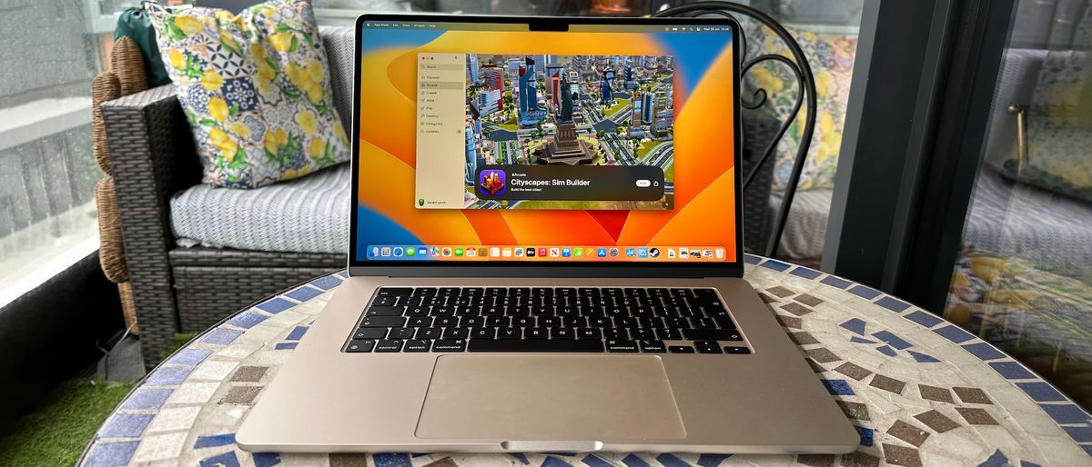 MacBook Air 15-inch on a balcony table.