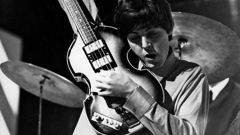 Paul McCartney of English rock and pop group The Beatles tunes up his Hofner 500/1 violin bass guitar on stage during rehearsals for the ABC Television music television show &#039;Thank Your Lucky Stars&#039; Summer Spin at Teddington Studios in London on 11th July 1964. The band would go on to play four songs on the show, A Hard Day&#039;s Night, Long Tall Sally, Things We Said Today and You Can&#039;t Do That. 