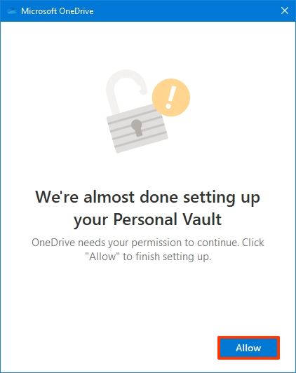 OneDrive personal vault allow option