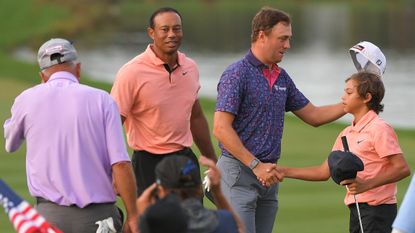 Mike Thomas, Tiger Woods, Justin Thomas and Charlie Woods at the 2021 PNC Championship in Florida