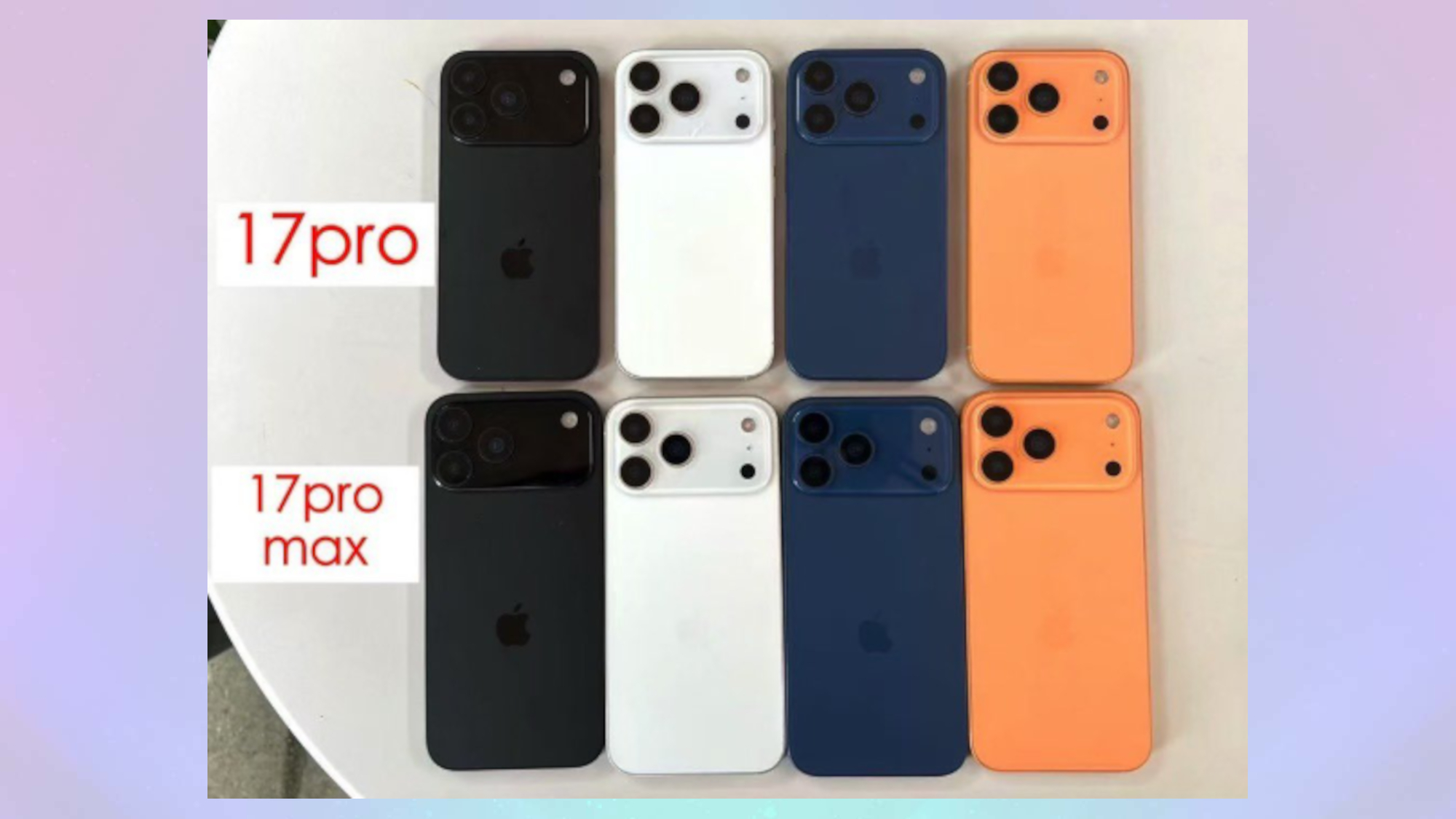 the four color options for the iPhone 17 Pro and iPhone 17 Pro Max