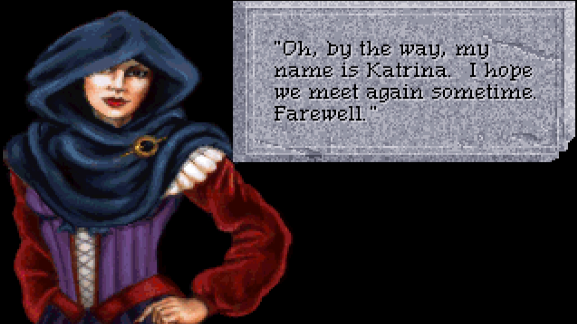 A hooded woman introduces herself as Katrina