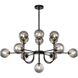 13-light modern chandelier with smoked glass globes