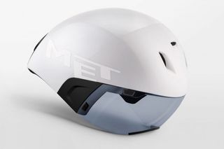 Met Codatronca helmet is pictured with it's visor on a white background