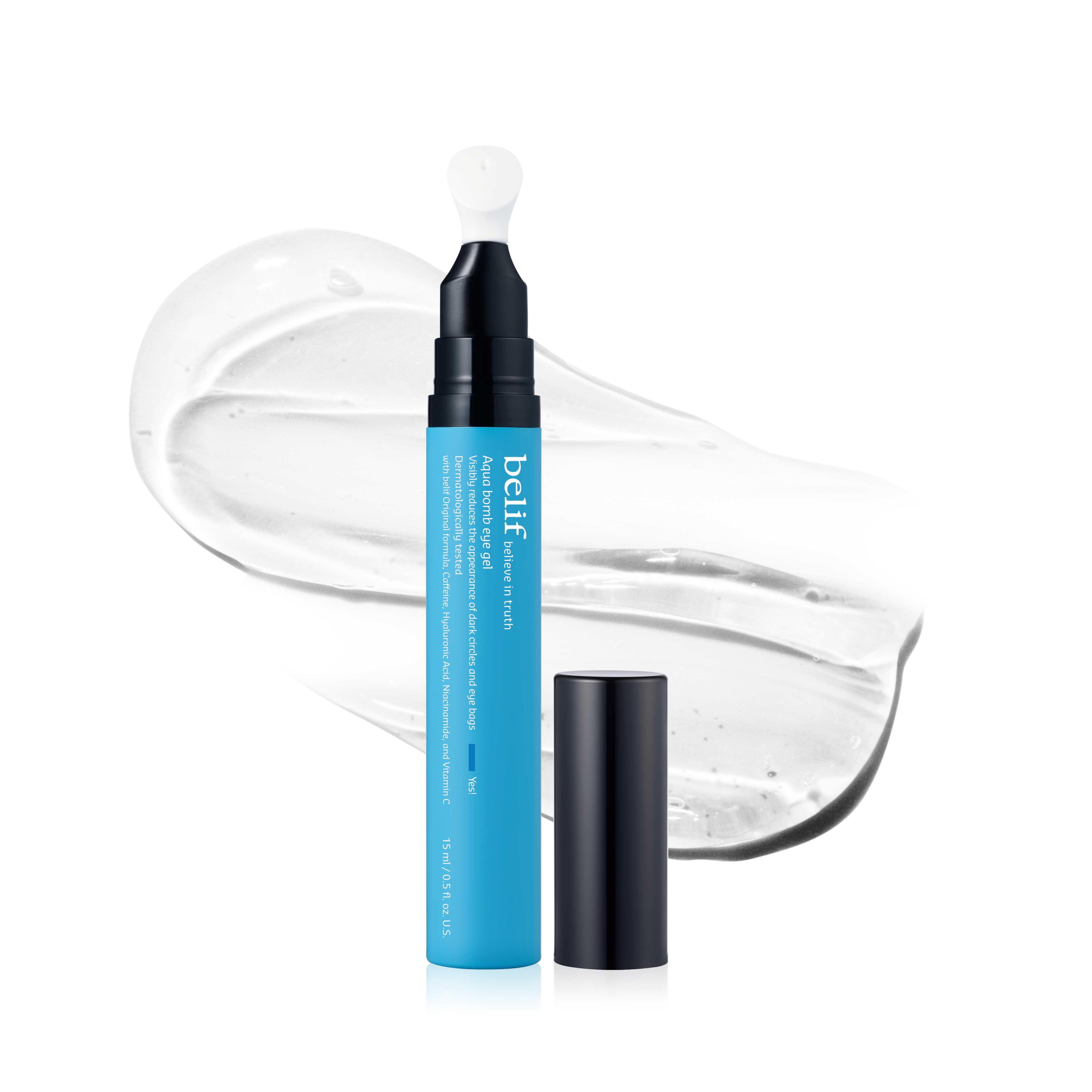 Belif Aqua Bomb Cooling Eye Gel - Caffeine & Hyaluronic Acid for Puffiness & Hydration, Niacinamide & Vitamin C for Dark Circles, Adenosine & Collagen for Plumping & Firming, Korean Skin Care