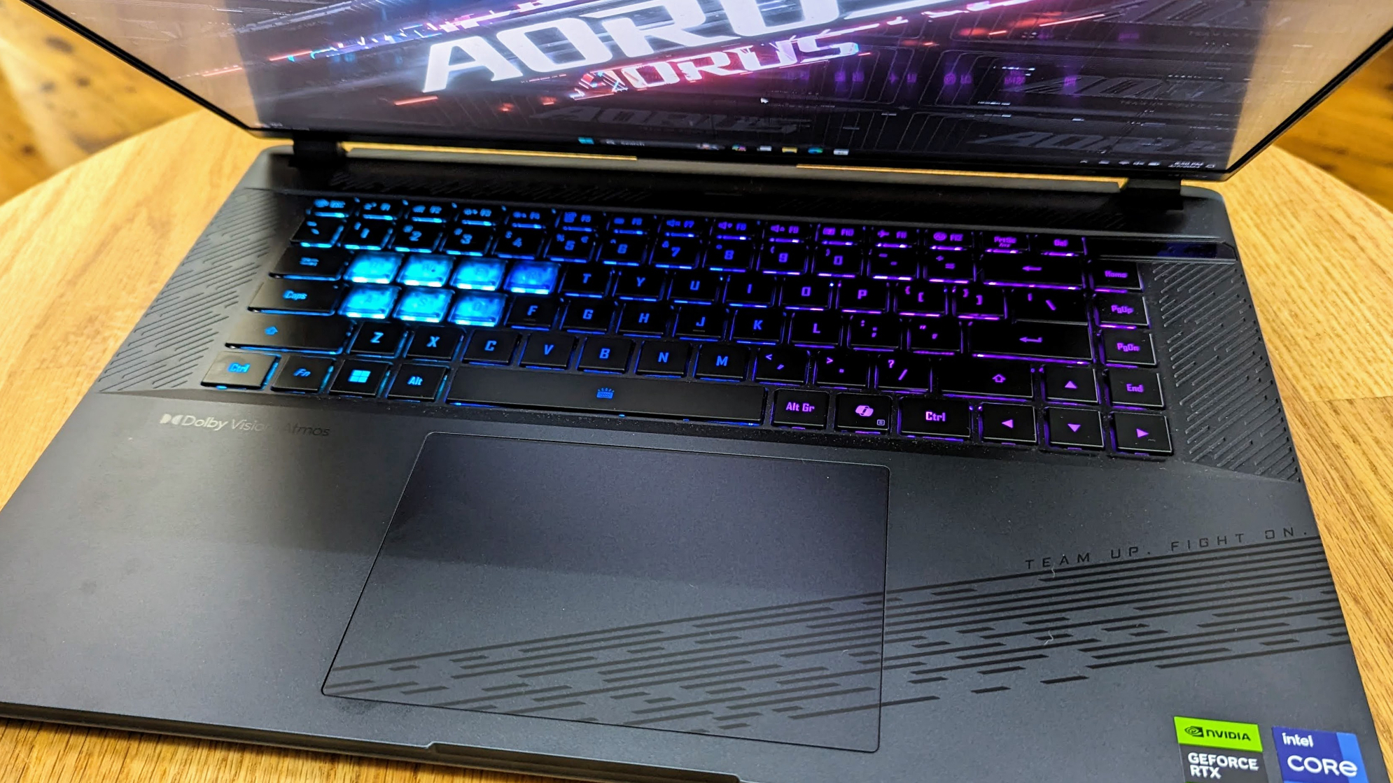 Gigabyte Aorus 16X close up of trackpad and keyboard