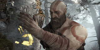 Kratos with a marked tree in God of War