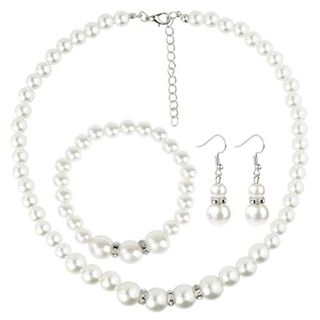 Artificial Pearl Necklaces Earrings Bracelet Jewellery Set Silver Plated for Women Girls Birthday Weddings Bridal Christmas Day Gifts