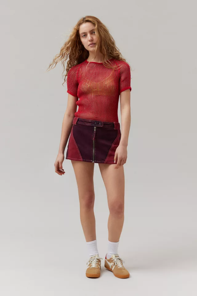 Bdg Suki Racer Moto Denim Micro Mini Skirt