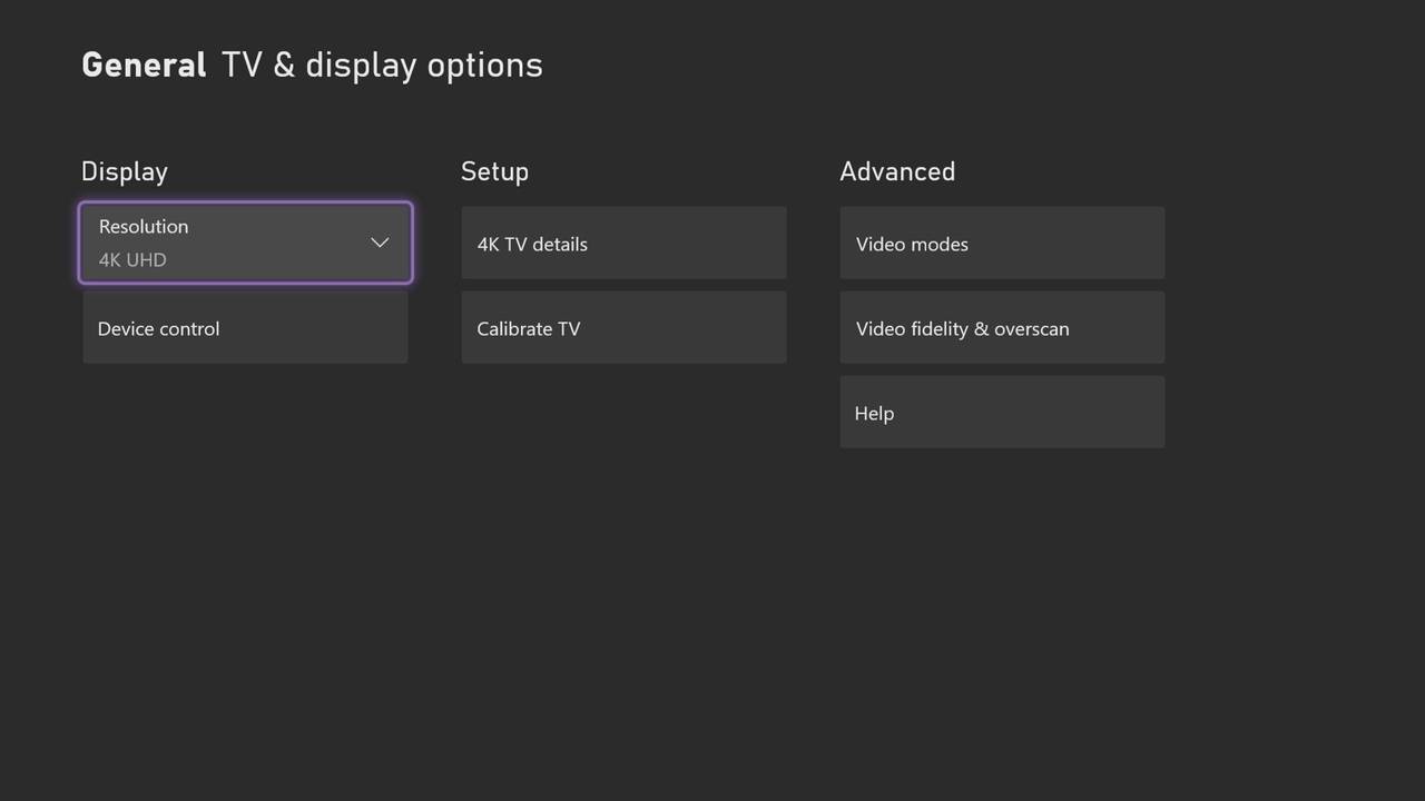 Xbox TV and display settings