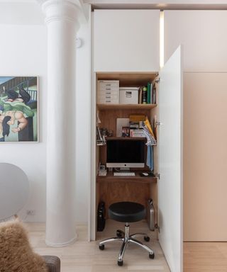 A modern, minimalist studio apartment designed by Aaron Korntreger