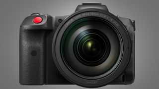 The Canon EOS R5 C camera on a grey background