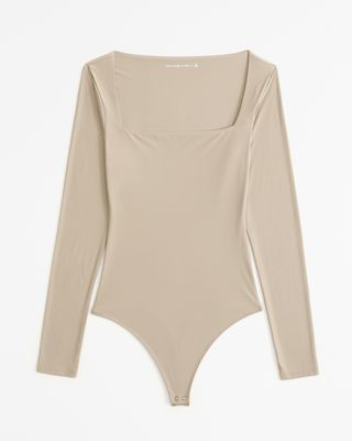 Soft Matte Seamless Long-Sleeve Squareneck Bodysuit