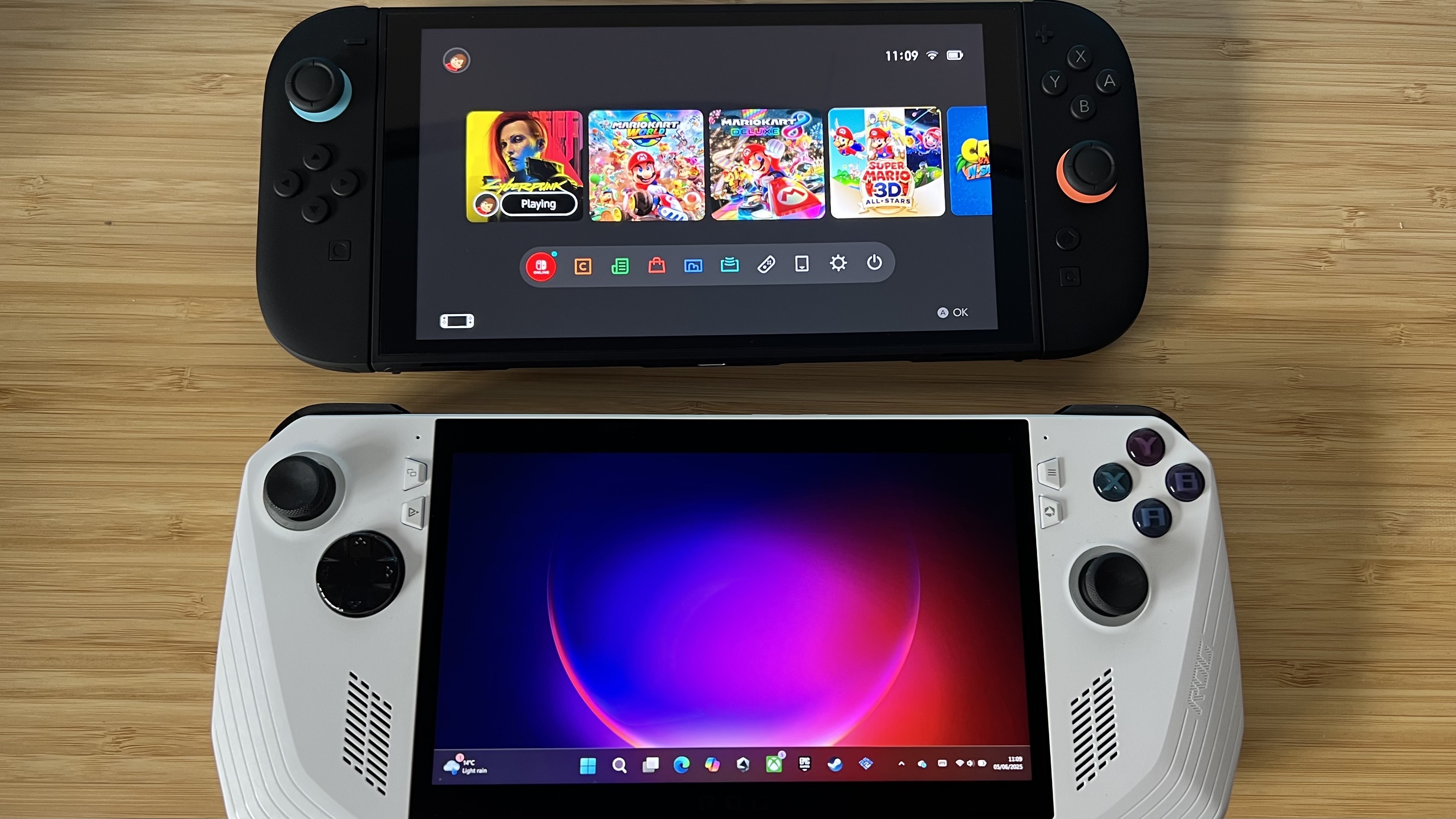Nintendo Switch 2 and Asus ROG Ally displays next to each other