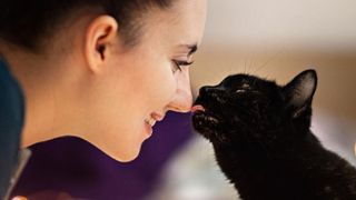 Alexis, the smartest cat in the world, kissing her owner