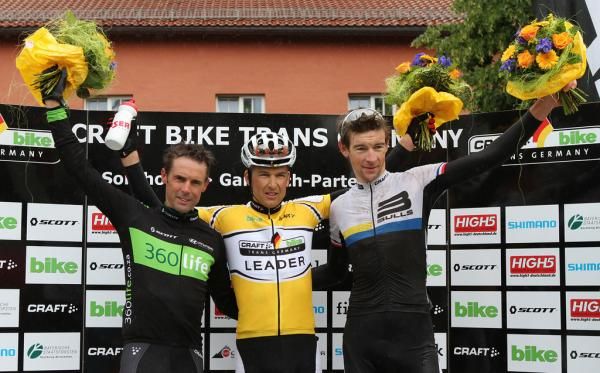 2012 men's Trans Germany podium (l-r): David George, 2nd; Christoph Sauser, 1st; Thomas Dietsch, 3rd