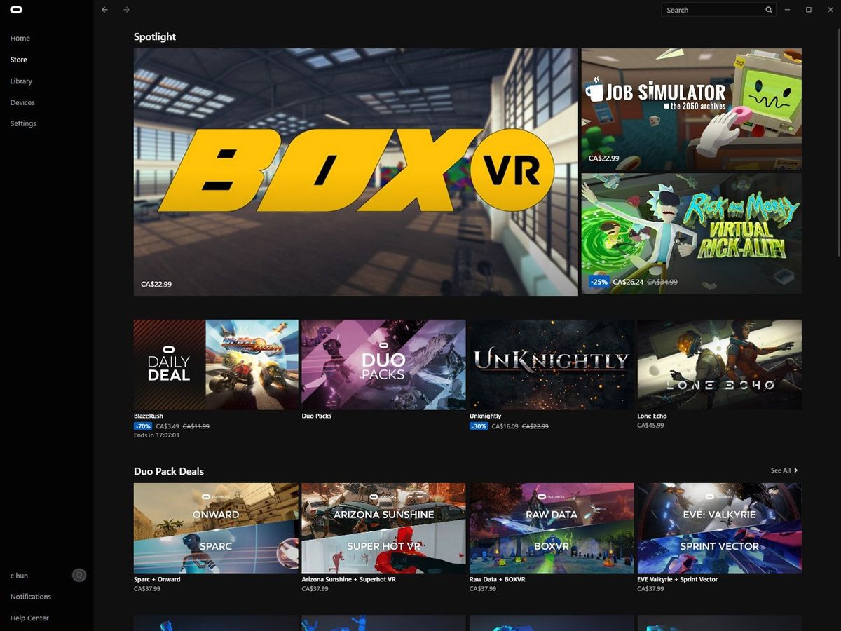 Oculus store or steam sales vr