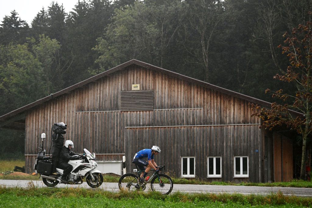 ZURICH SWITZERLAND SEPTEMBER 26 Lorenzo Finn of Team Italy competes in the breakaway during the 97th UCI Cycling World Championships Zurich 2024 Mens Junior Road Race a 1272km one day race from Uster to Zurich on September 26 2024 in Zurich Switzerland Photo by Dario BelingheriGetty Images