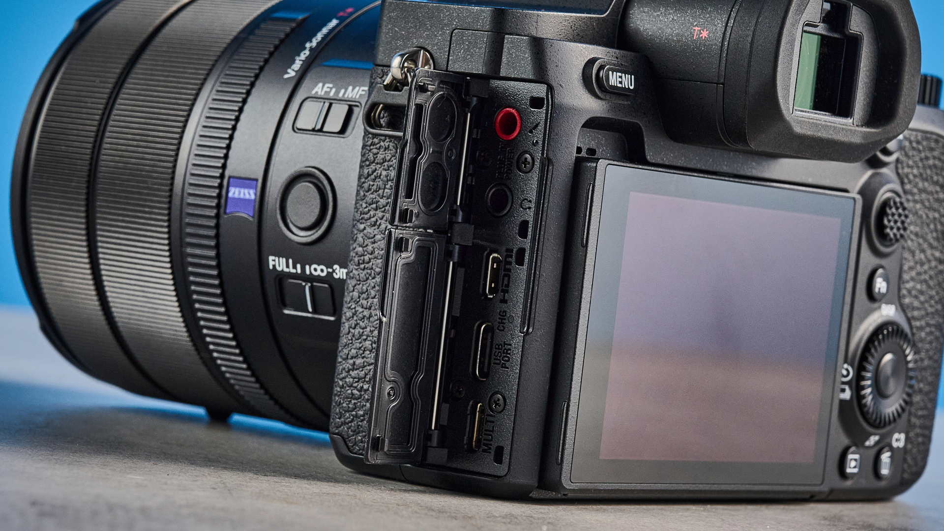 A black Sony RX10 V bridge camera