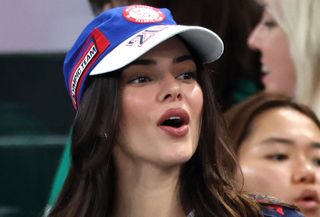 Kendall Jenner looks on during the Artistic Gymnastics Women's All-Around Final on day six of the Olympic Games Paris 2024 at Bercy Arena on August 01, 2024 in Paris, France.