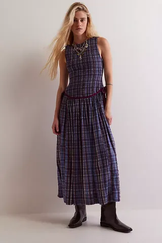 Nightingale Plaid Midi Dress