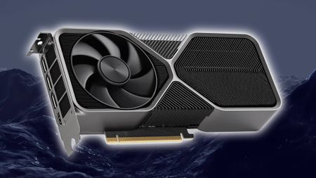 Nvidia graphics card with blue GeForce wallpaper mountain backdrop