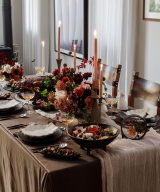 Thanksgiving table with colorful taper candles