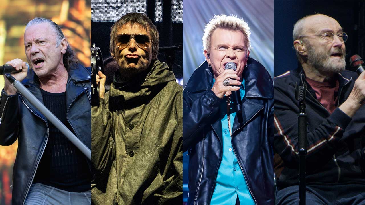 Bruce Dickinson, Liam Gallager, Billy Idol and Phil Collins onstage