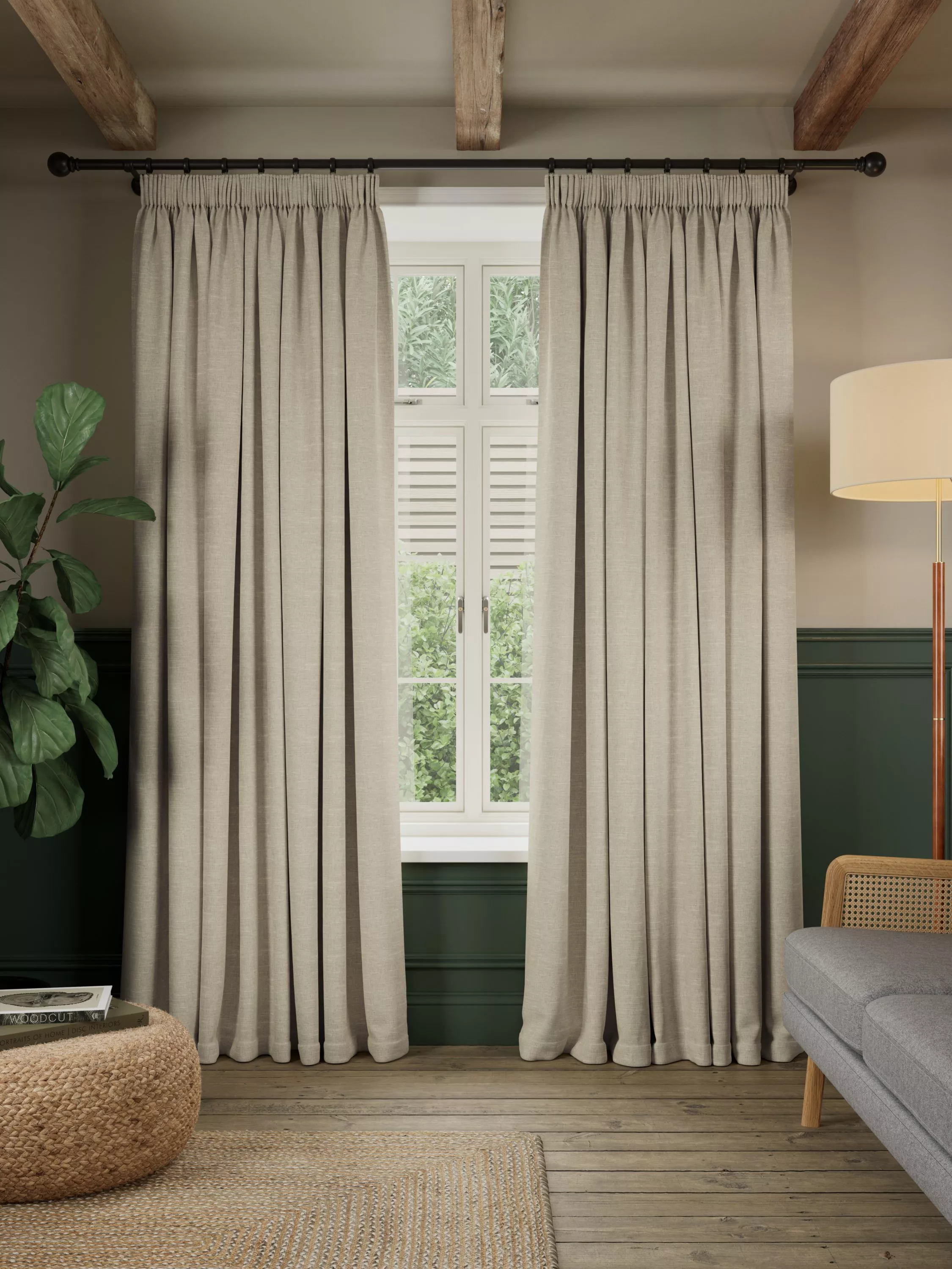 John Lewis Linen Blend Twill Lined Pencil Pleat Curtains, Natural