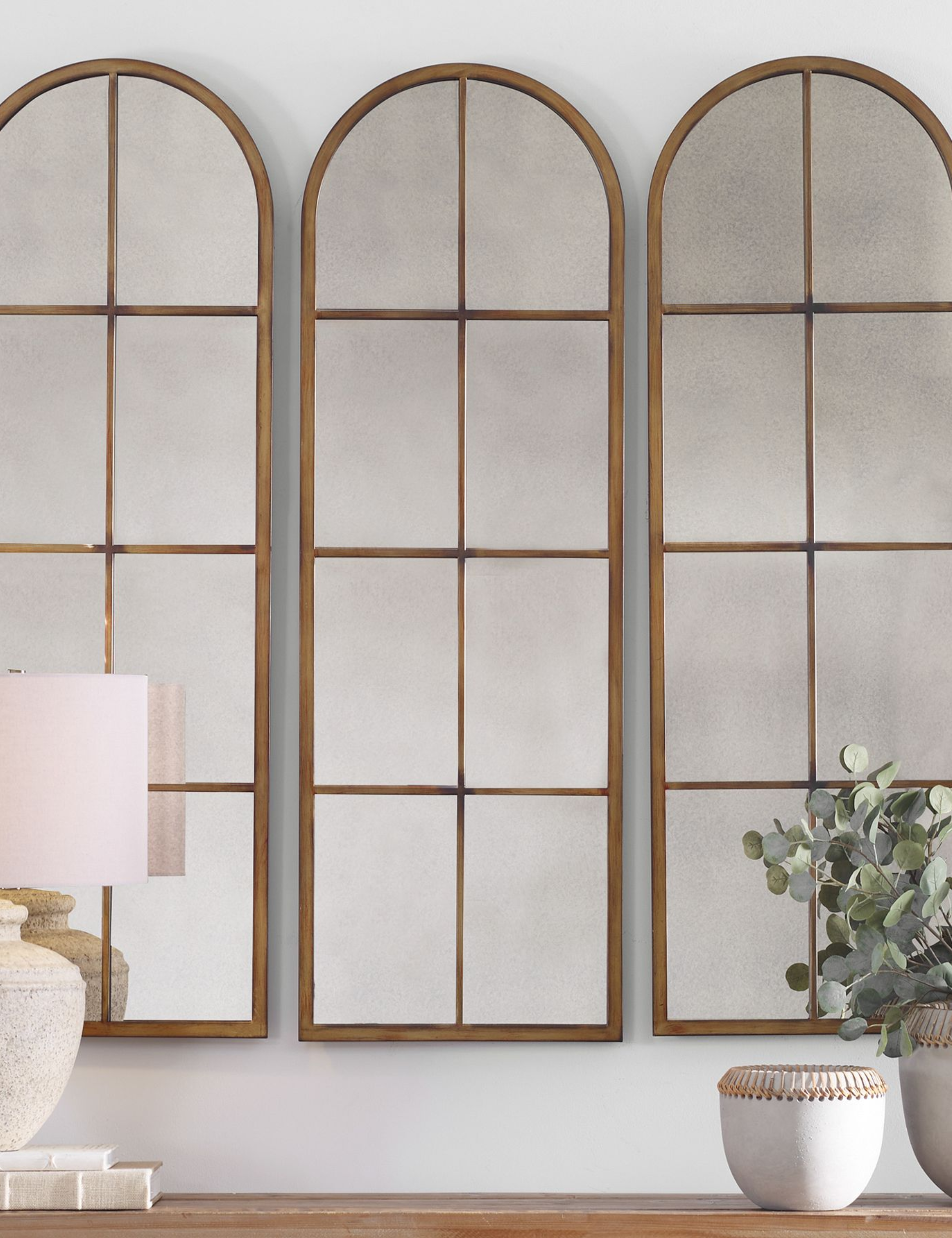 Pottery Barn arched windowpane mirrors