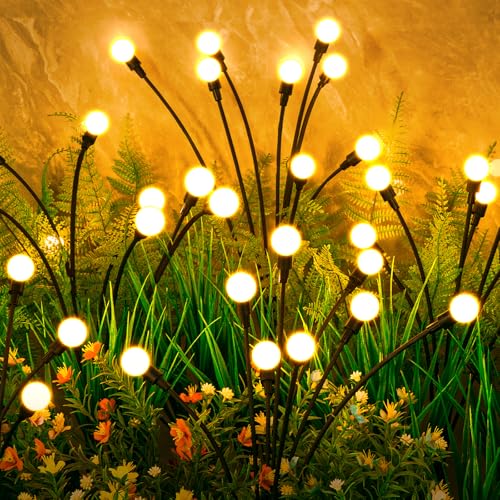 Solar Lights Outdoor(4-Pack, 32 Leds), Asmad Solar Garden Lights, Outdoor Decorations, Firefly Light for Patio Decor, Big Bulb, Unique Gifts for Women, Gifts for Grandma