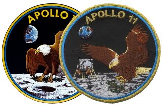 Tim Gagnon and Jorge Cartes' commemorative Apollo 11 patch (at right) updates the original emblem designed by astronaut Michael Collins in 1969.