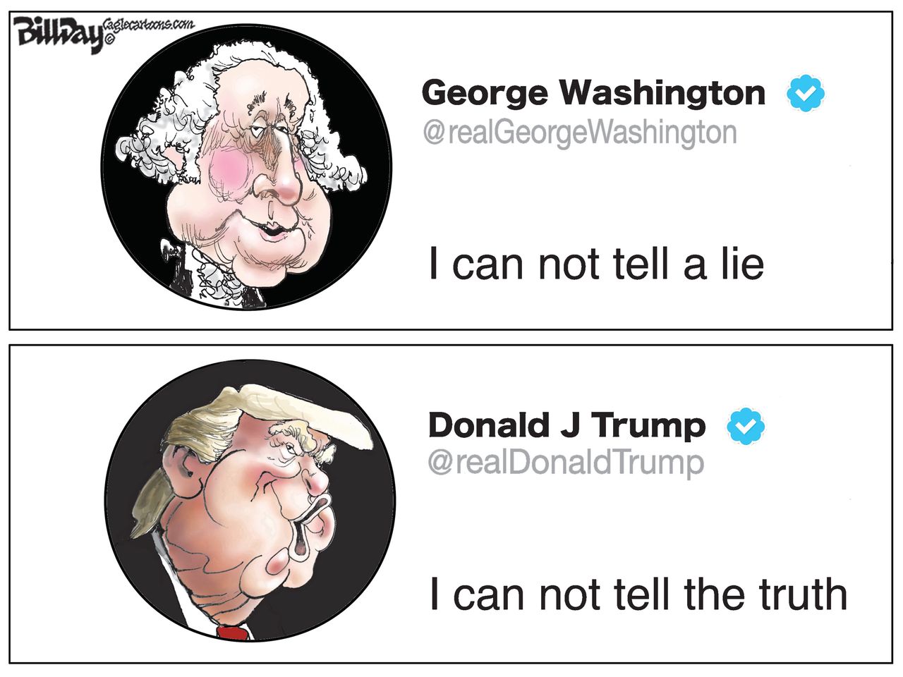 Political Cartoon U.S. George Washington Trump Can Not Tell The Truth Tweet