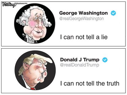 Political Cartoon U.S. George Washington Trump Can Not Tell The Truth Tweet