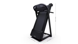 Domyos Comfort Treadmill T520B folded up in front of a white background