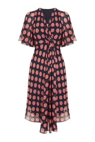Topshop Unique SS16 Pink And Navy Polka Dot Tea Dress, £225
