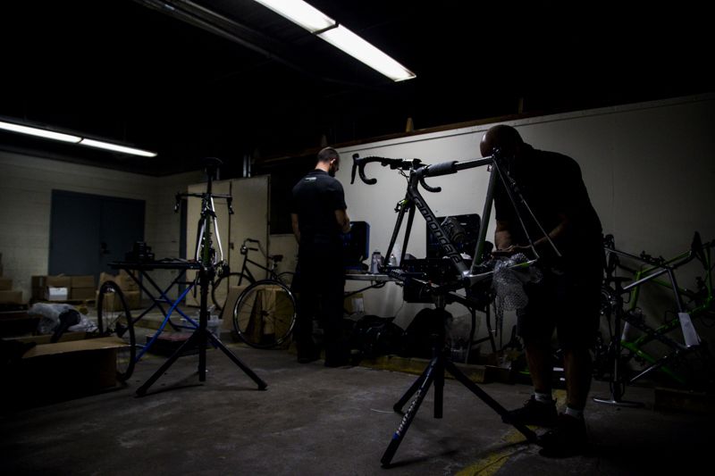 Mechanics work late at Cannondale-Garmin's Aspen gathering