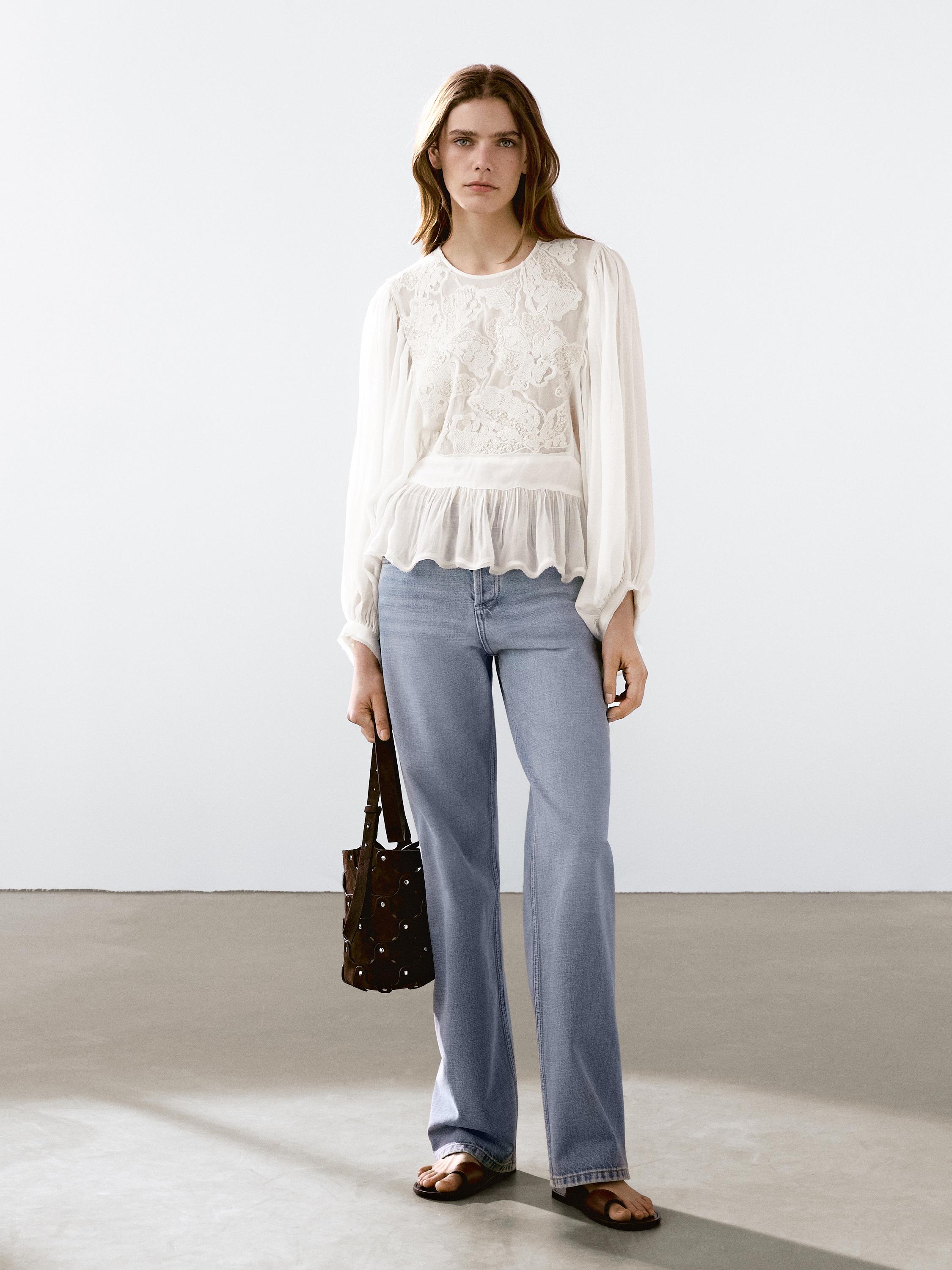 Massimo Dutti, Flowing Embroidered Peplum Blouse