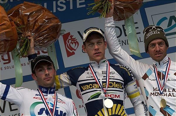 Hivert, Kreder and Hinault on the Vendee podium in 2012