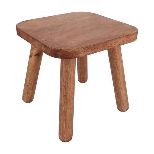 Aselected Small Wooden Stool - 24cm Square, Solid Wood, Removable Foot Rest - Portable for Kids &amp;amp; Adults, Living Room, Bathroom, Kitchen, Office, Garden, Fishing, Brown