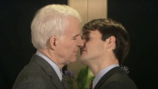 Steve Martin and Will Forte standing uncomfortably close to one another in the SNL Digital Short "Close Talkers"