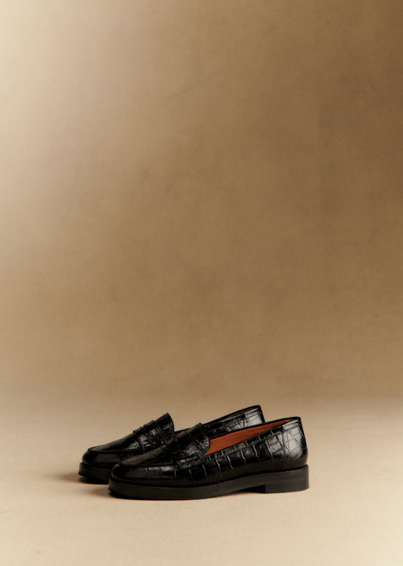 Andrea Loafers - Black Crocodile Print - Bovine Leather - S&amp;eacute;zane